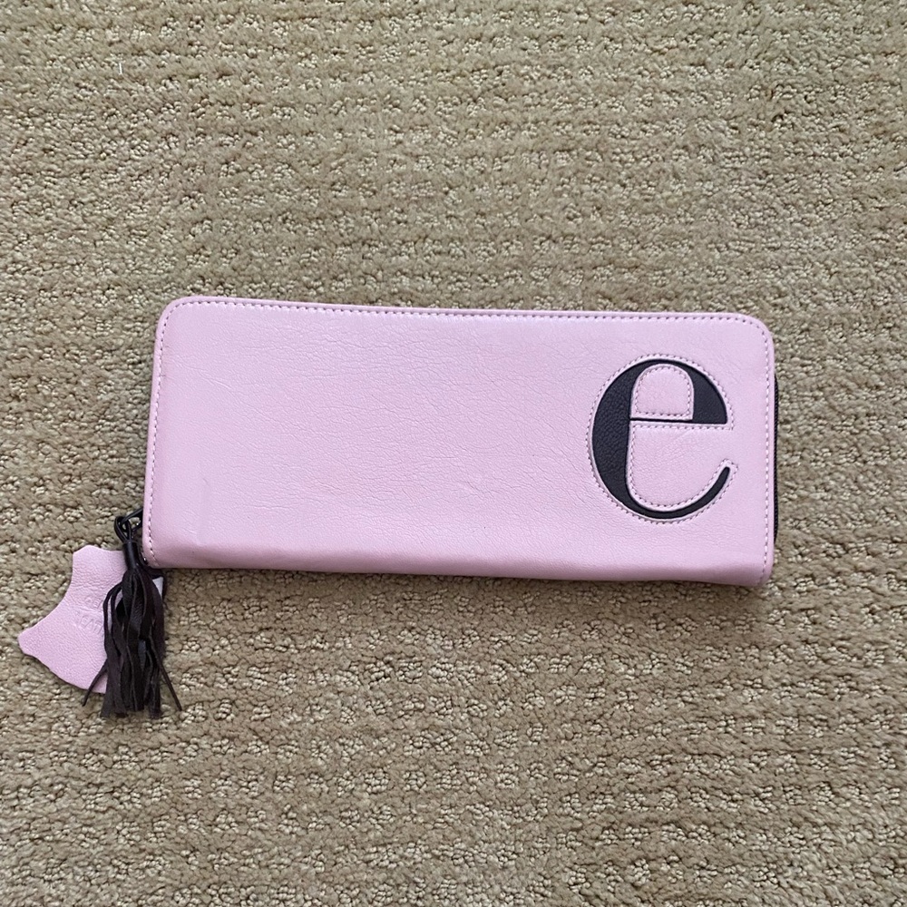 Pink leather E emblem wallet